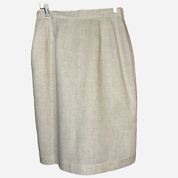 Vintage 90s Linen Blend Pencil Skirt Quiet Luxury Oatmeal Ivory Petite 10 Office - Picture 1 of 6